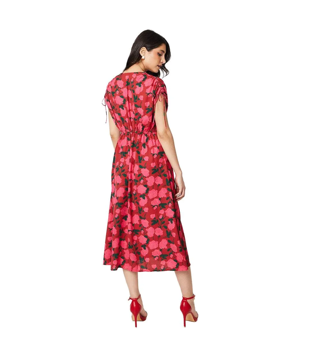 Womens/ladies roses v neck ruched midi dress red Dorothy Perkins