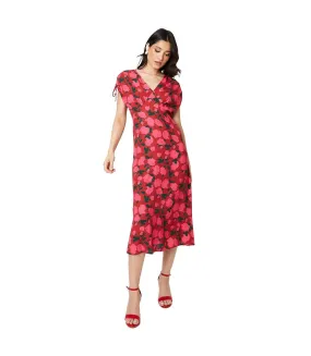 Womens/ladies roses v neck ruched midi dress red Dorothy Perkins