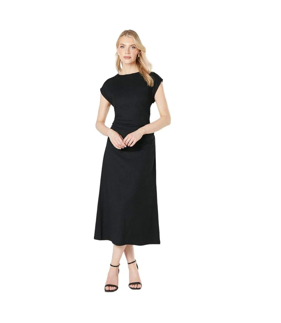 Womens/ladies textured jersey ruched midi dress black Principles