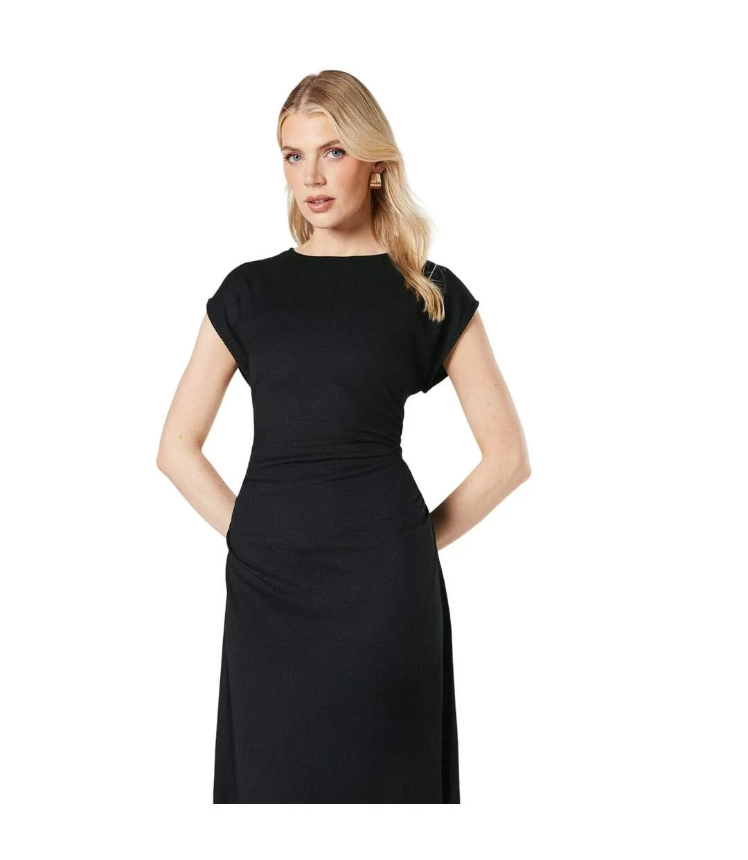 Womens/ladies textured jersey ruched midi dress black Principles