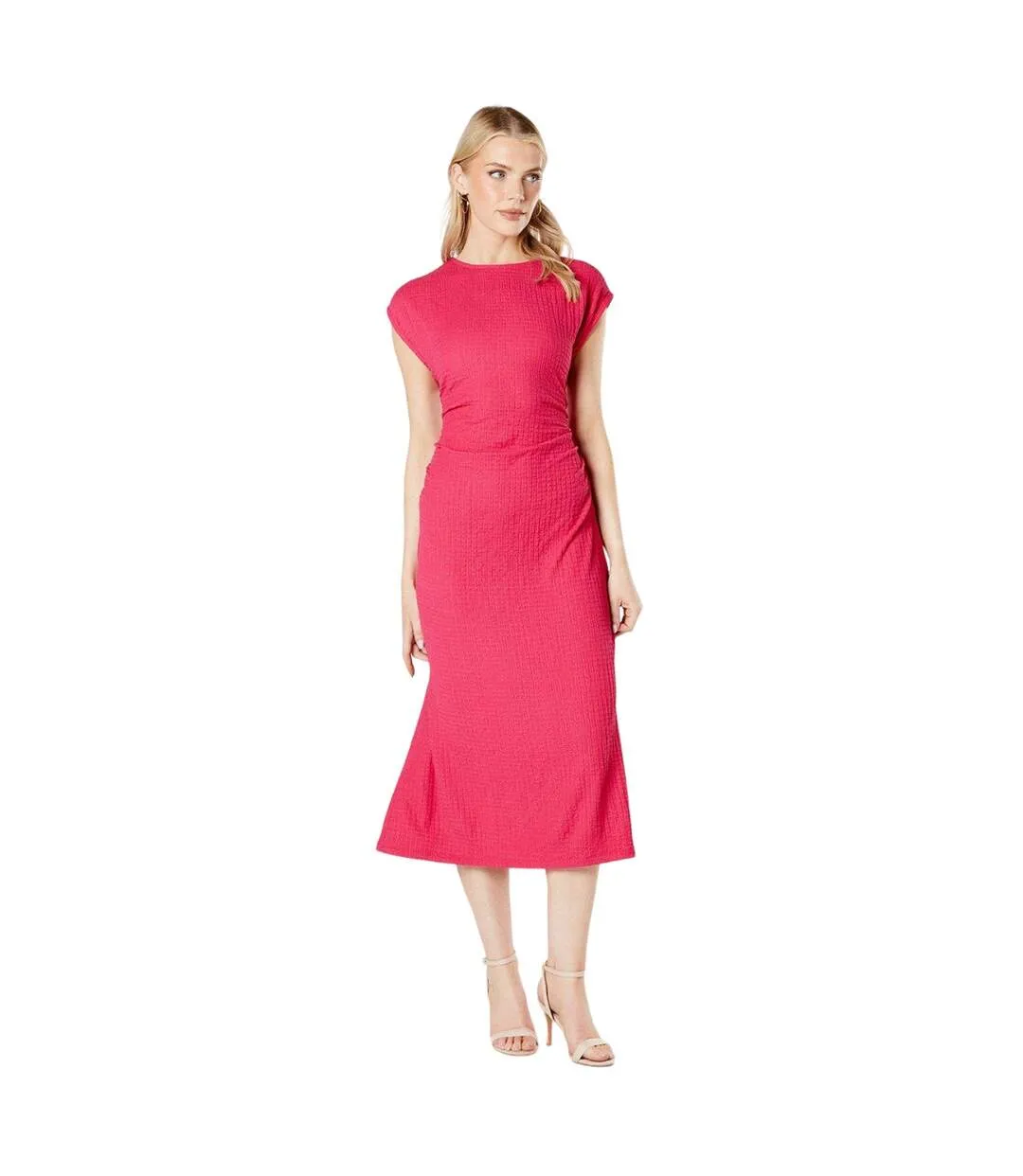 Womens/ladies textured jersey ruched midi dress pink Principles