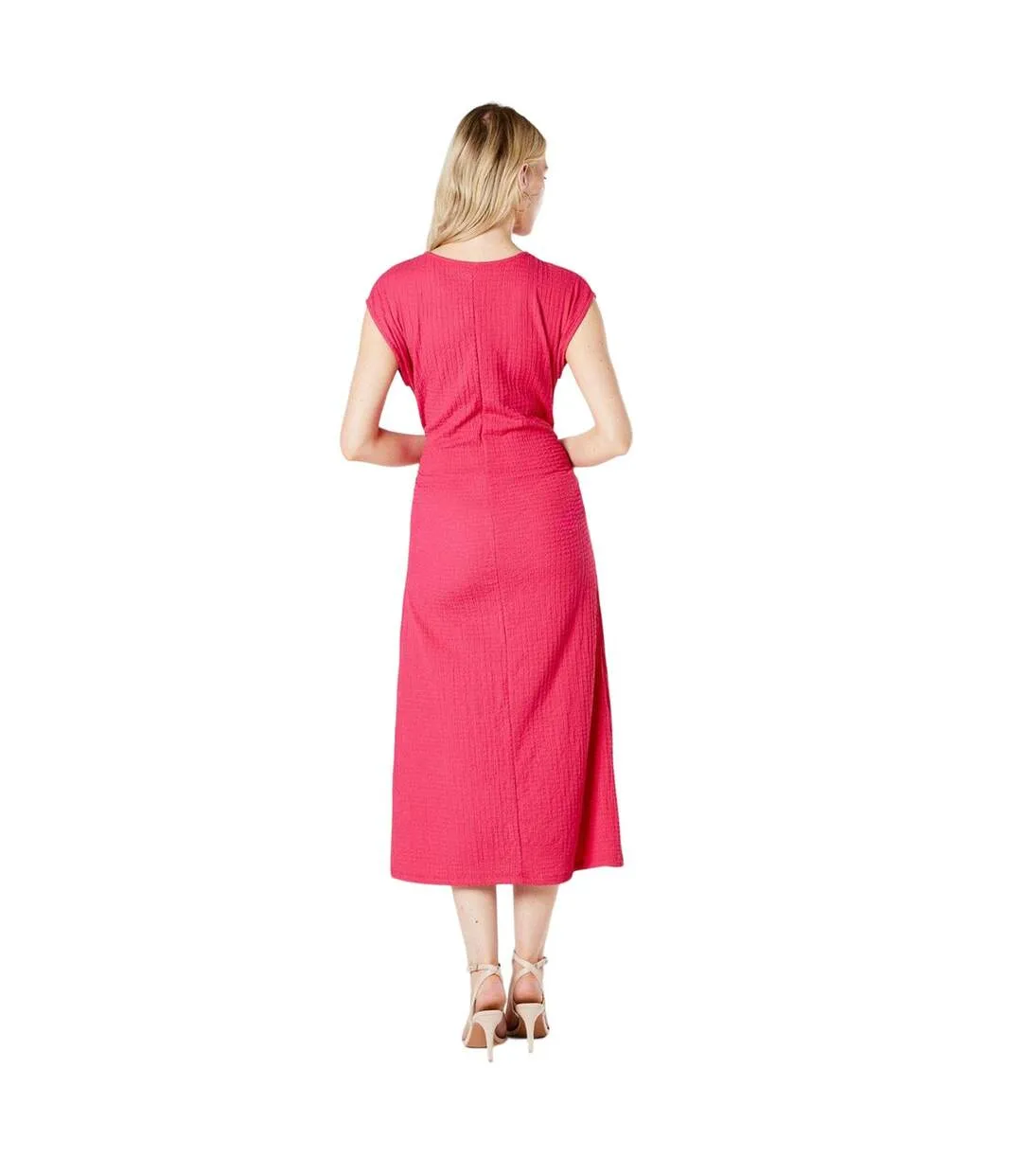 Womens/ladies textured jersey ruched midi dress pink Principles