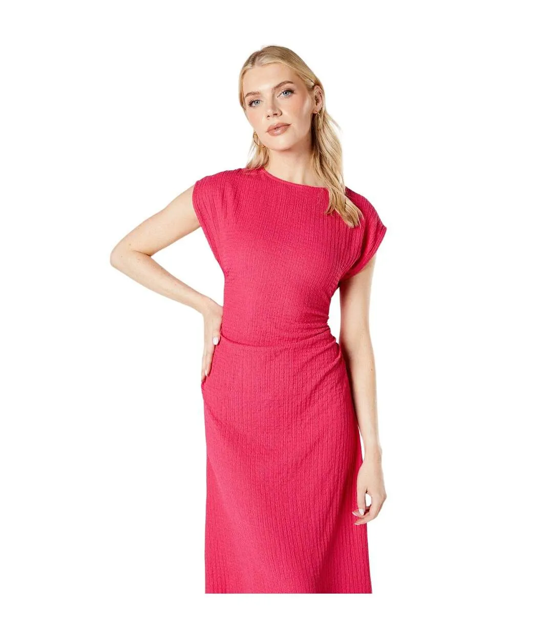 Womens/ladies textured jersey ruched midi dress pink Principles