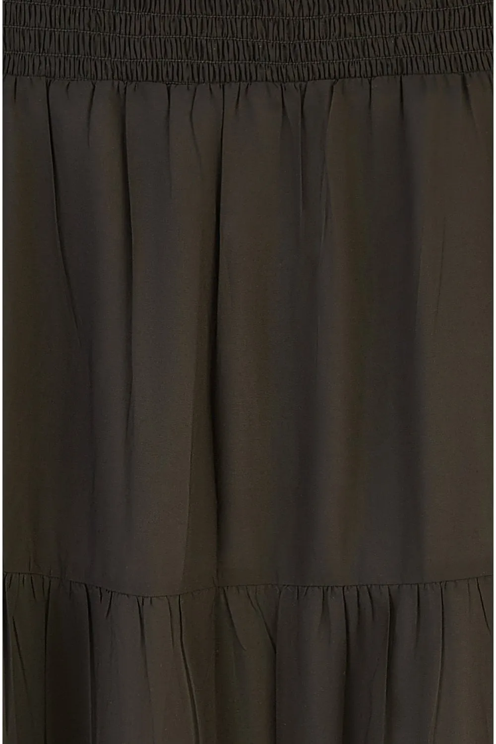 Yumi Black Ruched Waist Tiered Midi Skirt